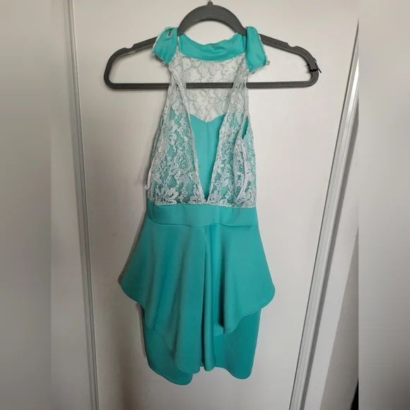 Snap Turquoise Lace Halter Dress - Picture 3 of 5